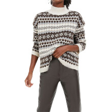(S, Multicolor) Women's Retro Print Fall Sweater Long Sleeve High Neck Loose Knitwear Winter Pullover