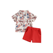 (18-24 Months, Red) Ensemble 2 pièces short élastique.
