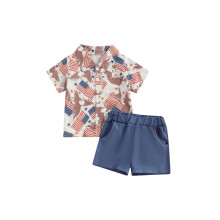 (3-4 Years, Blue) Ensemble 2 pièces short élastique.