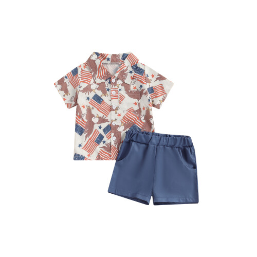 (3-4 Years, Blue) Ensemble 2 pièces short élastique.
