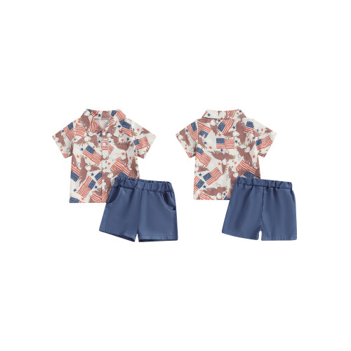 (6-12 Months, Blue) Ensemble 2 pièces short élastique. 1