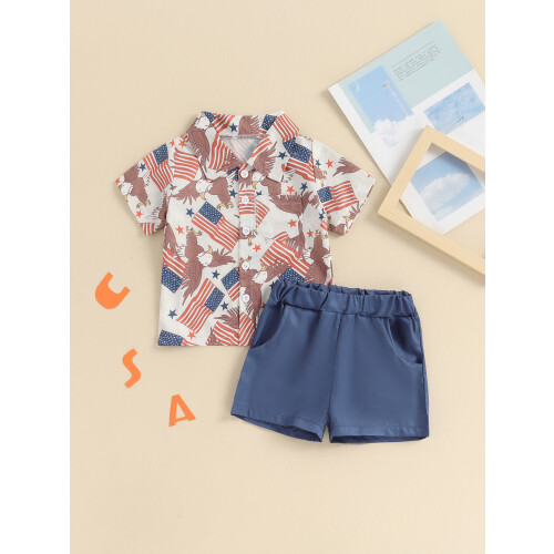 (3-4 Years, Blue) Ensemble 2 pièces short élastique. 2