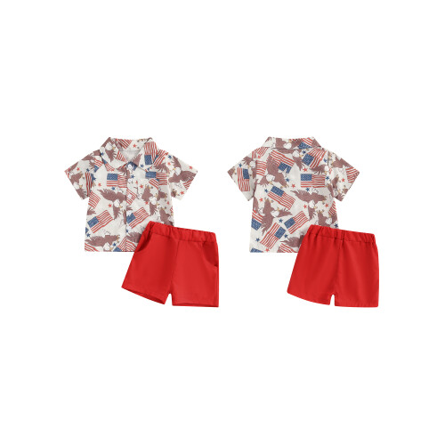 (6-12 Months, Red) Ensemble 2 pièces short élastique. 1