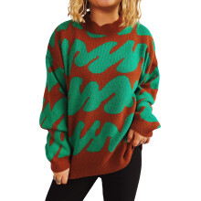 (XL, Green) Pulls mignons femmes, style décontracté, rayures ondulées, col rond, manches longues, basiques maille automne et streetwear.