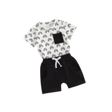 (2-3 Years, White) Ensemble 2 pièces bébé garçon : T-shirt arc-en-ciel + short à poches - Vêtements tout-petits