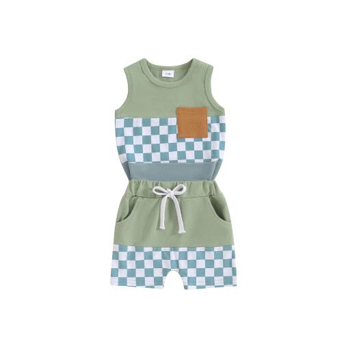 (0-6 Months, Green) Conjunto de verano cintura elástica.