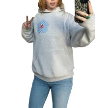 (L, Light Gray) Sweat à capuche à fleurs pour femme, coupe ample, manches longues, poche, style streetwear décontracté