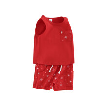 (18-24 Months, Red) Peuterjongen zomerbroek set: tanktop met sterrenprint en short met elastische taille (2-delige set)