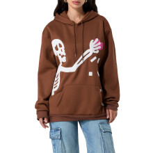 (M, Coffee) Sweat à capuche gothique pour femme, imprimé tête de mort et cœur, manches longues, coupe ample, style streetwear