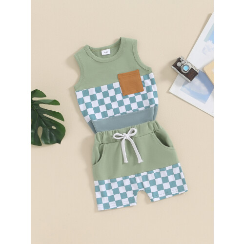 (0-6 Months, Green) Conjunto de verano cintura elástica. 2