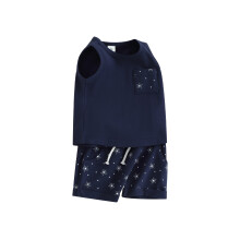 (12-18 Months, Blue) Peuterjongen zomerbroek set: tanktop met sterrenprint en short met elastische taille (2-delige set)