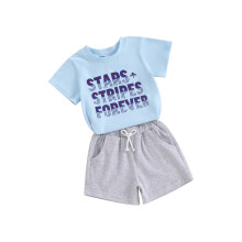 (12-18 Months, Blue) Ensemble 2 pièces pour petit garçon : t-shirt imprimé et short, idéal pour le 4 juillet.