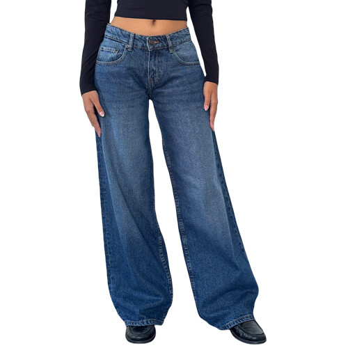 (L, ROYAL BLUE) Γυναικείο τζιν παντελόνι φαρδιά μπατζάκια