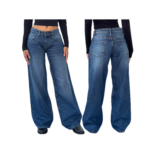 (L, ROYAL BLUE) Γυναικείο τζιν παντελόνι φαρδιά μπατζάκια 2