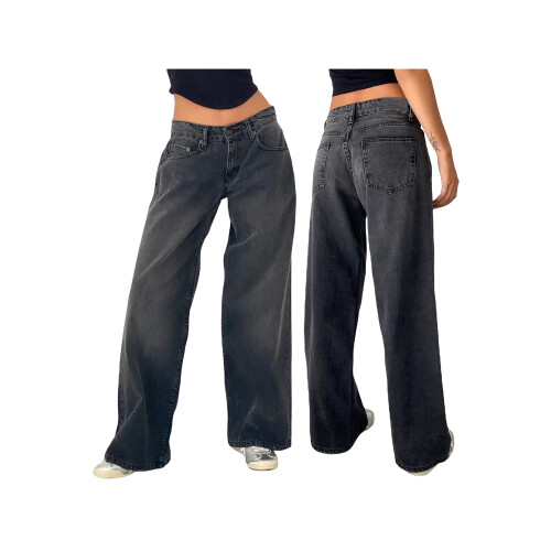 (XL, GRAY) Γυναικείο τζιν παντελόνι φαρδιά μπατζάκια 1