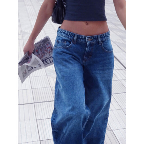 (XS, Dark Blue) Γυναικείο τζιν παντελόνι φαρδιά μπατζάκια 1