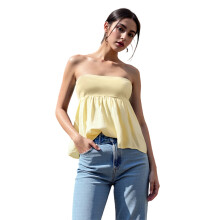 (L, Yellow) Women's Summer Tube Tops Sleeveless Strapless Solid Color Loose Bandeau Tops Casual Shirts