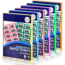 Bestus 6-Pack Cloakroom Raffle Tickets 1-500 - Mixed colours
