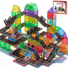 COOLJOYA Magnetic Tiles Magnetic Building Blocks, 65PCS City Road Toppers Set for Kids, Montessori Construction Toys for 3 4 5 6 7 8+ Year Old Girls