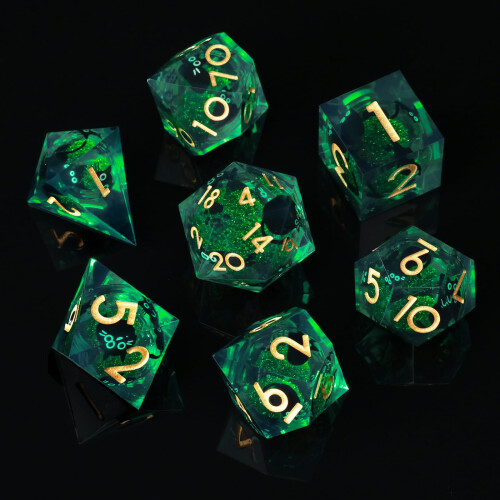 ORUZA Liquid Core DND Dice Set Resin Sharp Edge D&D Cat Dice 7 PCS