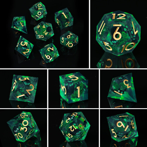 ORUZA Liquid Core DND Dice Set Resin Sharp Edge D&D Cat Dice 7 PCS 1