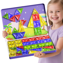 YOGOHEE 60PCS Diamond Facet Magnetic Tiles 5cm Magnetic Blocks STEM Building Blocks with Portable Tin Case Educational Travel Toy & Gift for Kids 3+