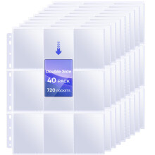 40 Pack 9 Pocket Page Protectors720 Double Sided Card Holder Pages for a 3