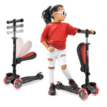 10 Wheeled Scooter for Kids - Stand & Cruise Child/Toddlers Toy Folding Kick Scooters w/Adjustable Height, Anti-Slip Deck, Flashing Wheel Lights, for