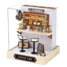 CUTEROOM DIY Miniature Doll House Kits, 3D Wooden Dollhouse-Coffee