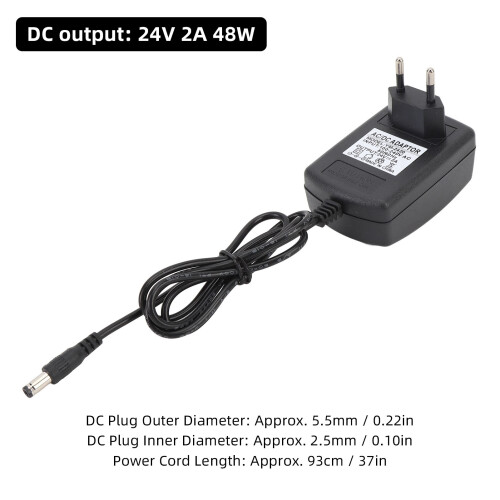 Adaptador de corriente DC de 24V 2A 5.5x2.5mm, 37in EU 1