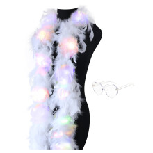 Colorful Feather Boas, 6.6ft Boa with 20 Color LED Lights for Women for Dancing Wedding Party Halloween,with Heart Sunglasses (White)