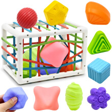 Montessori Toys for 1 Year old Boys Girls Gifts, Baby Brain Sensory Colorful Shape Sorters Cube & 3 Soft Silicone Balls Early Education Development F