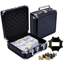 Engelhart - 250161 - Mexican Train Dominoes Set D12 - Black Metal Case - 91 Dominoes + 8 Metal Trains + Plastic Station - 2 to 8 Players