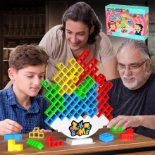 64PCS Stack Game for Adult & Kids, Tetra Board Tower Games for Family Travel Party, 2 Players Balance Stacking Toy, Team Toys Building Block