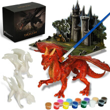 whatstem Kids Arts Crafts Set Dragon Toys Painting Kit with 3 Dragons