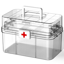 3Tier First Aid Kit Box with Lock and Handle, Clear Medicine Storage Organizer for Home