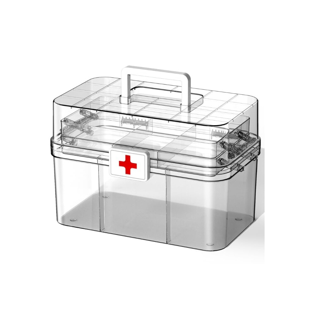 3Tier First Aid Kit Box with Lock and Handle, Clear Medicine Storage Organizer for Home