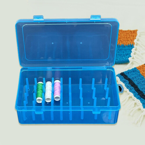 Embroidery Thread Organizer Box Holds 42 Spools Dustproof Lid Blue Compact Storage Case 1
