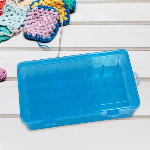 Embroidery Thread Organizer Box Holds 42 Spools Dustproof Lid Blue Compact Storage Case 2