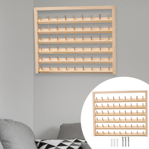 Wooden Thread Rack for 54 Spools Sewing Thread Organizer with Foldable Hooks SpaceSaving Design 1
