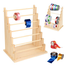 Wooden Ribbon Organizer Rack 7 Tier Large Capacity Spool Holder for Craft Room and