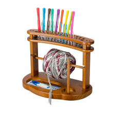 Wooden Yarn Holder for Knitting and Crocheting with Tangle Feeding and Tool Organizer