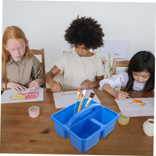 Plastic Storage Organizer with Handle, MultiCompartment Blue Art Supply Caddy for Classroom Crafts 2