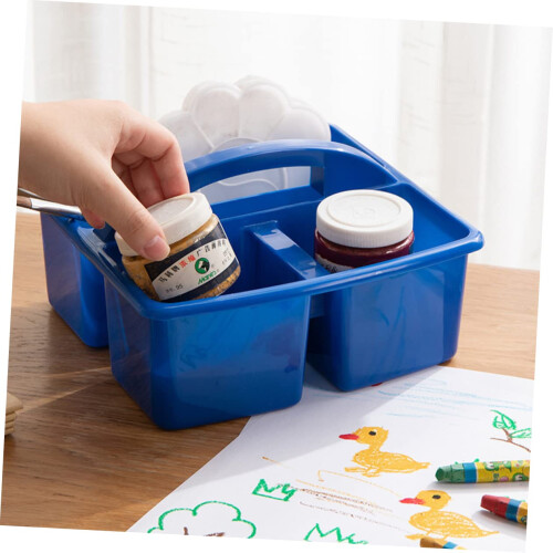 Plastic Storage Organizer with Handle, MultiCompartment Blue Art Supply Caddy for Classroom Crafts 1