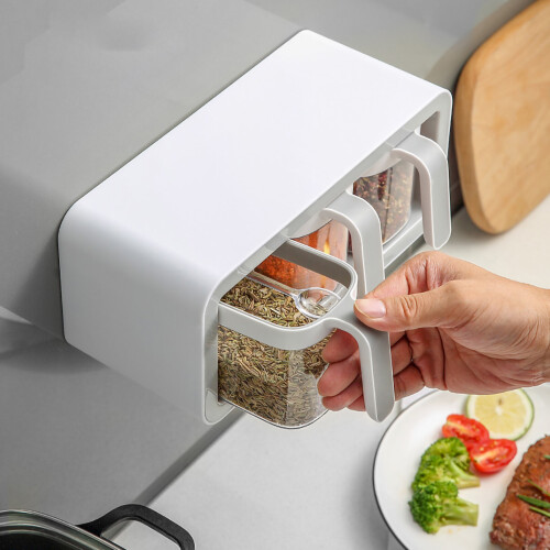 Wall Mount Multi Grid Seasoning Box Set - 2 Containers, Gray 2