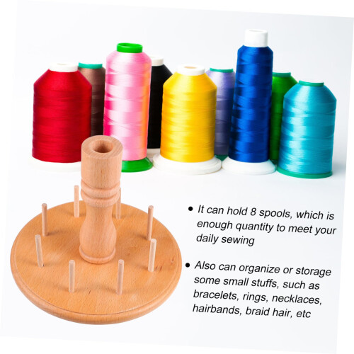 Sewing Thread Rack Wooden Spool Holder Organizer for 8 Threads Beige Tabletop Storage 2