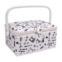 Large Sewing Kit Basket with Spacious Storage and Removable Tray Organizer for Threads and Needles
