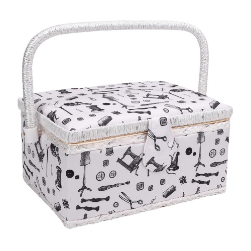 Large Sewing Kit Basket with Spacious Storage and Removable Tray Organizer for Threads and Needles