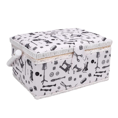 Large Sewing Kit Basket with Spacious Storage and Removable Tray Organizer for Threads and Needles 2