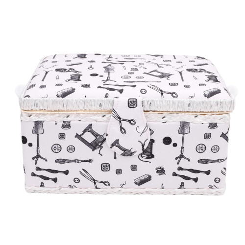 Large Sewing Kit Basket with Spacious Storage and Removable Tray Organizer for Threads and Needles 1